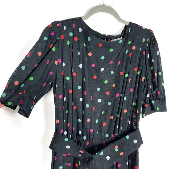 Vintage Francesca of Damon for Starington Dress Black Polka Dot Belted Sz 10 - Picture 2 of 6